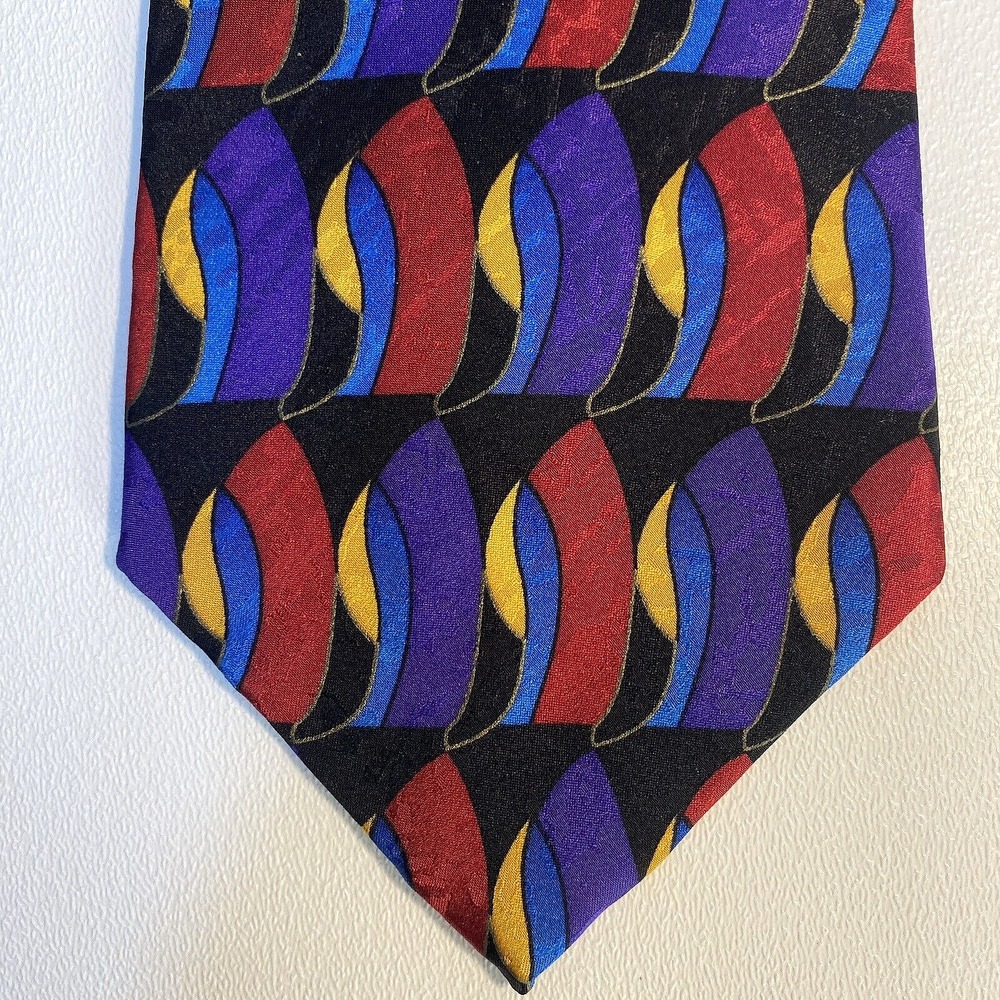 Givenchy Monsieur Abstract 100%‎ Silk Tie Black Red Yellow Blue USA 57"